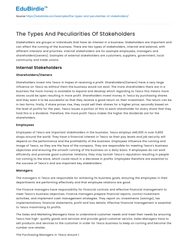 The Types And Peculiarities Of Stakeholders