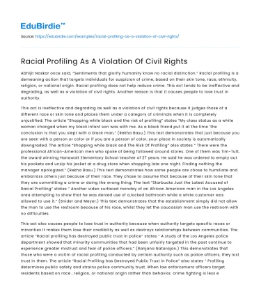 Racial Profiling As A Violation Of Civil Rights