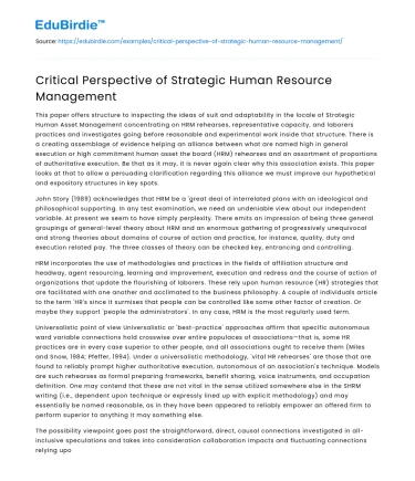 Strategic HRM from a Critical Lens
