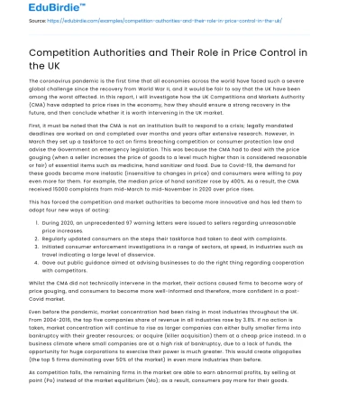 Competition Authorities and Their Role in Price Control in the UK
