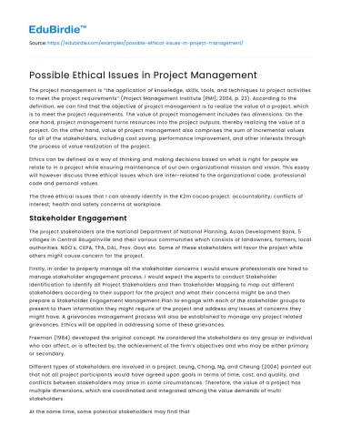 Possible Ethical Issues in Project Management
