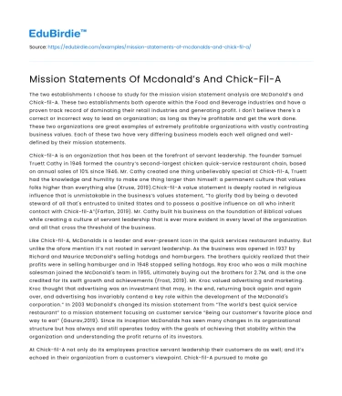 Mission Statements Of Mcdonald’s And Chick-Fil-A