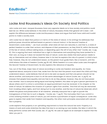 Locke And Rousseau’s Ideas On Society And Politics