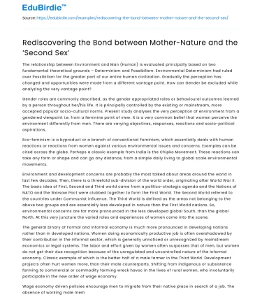 Rediscovering the Bond between Mother-Nature and the ‘Second Sex’