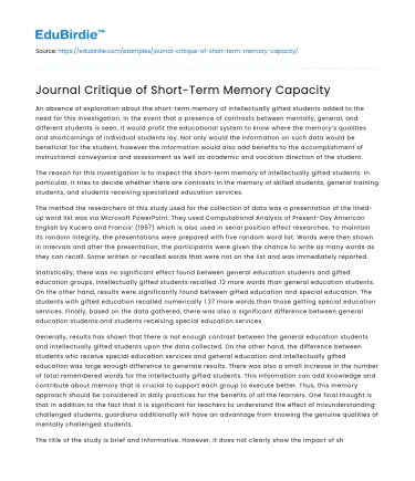 Journal Critique of Short-Term Memory Capacity