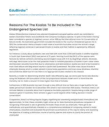 Justification for Koalas’ Endangered Status