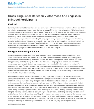Cross-Linguistics Between Vietnamese And English In Bilingual Participants