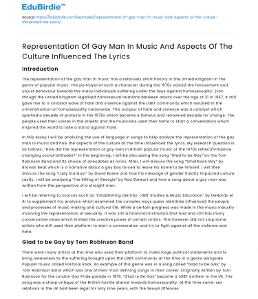 Gay Man Representation in Music & Culture Influence on Lyrics
