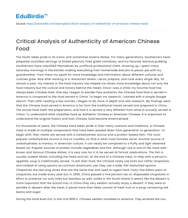 Critical Analysis of Authenticity of American Chinese Food