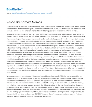 Vasco Da Gama’s Memoir