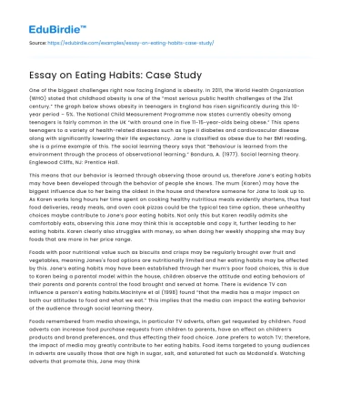 Essay on Eating Habits: Case Study