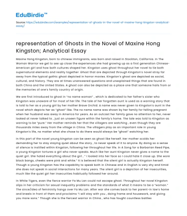 Ghosts in Maxine Hong Kingston’s Novel: An Analysis