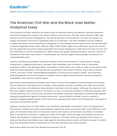 The American Civil War and the Black Lives Matter: Analytical Essay