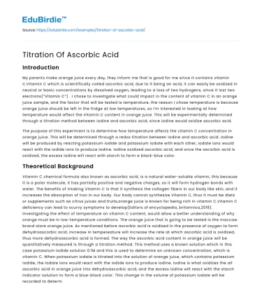 Titration Of Ascorbic Acid