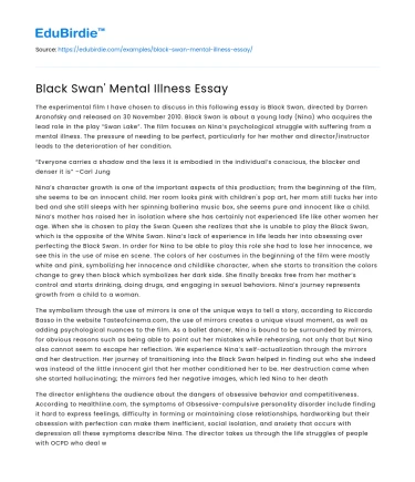 Black Swan’ Mental Illness Essay