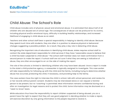Child Abuse: The School’s Role