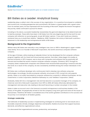 Bill Gates as a Leader: Analytical Essay