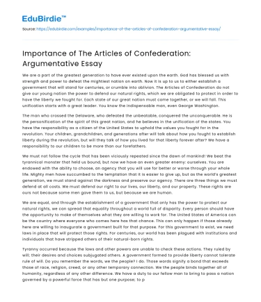 Importance of The Articles of Confederation: Argumentative Essay