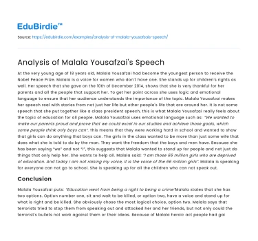 Analysis of Malala Yousafzai’s Speech