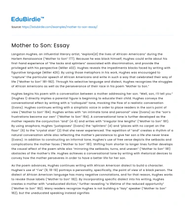 Mother to Son: Essay