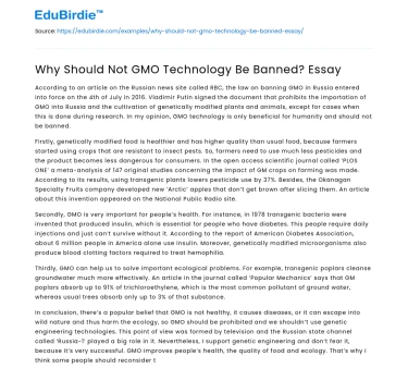 Why Should Not GMO Technology Be Banned? Essay
