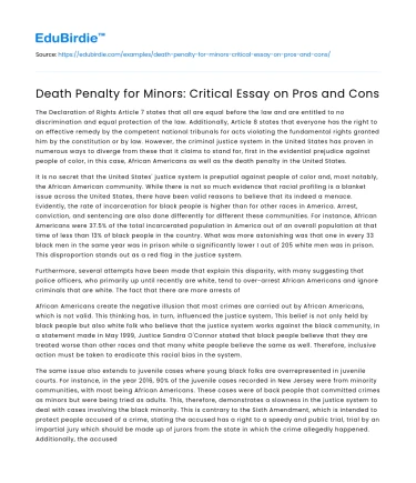 Death Penalty for Minors: Critical Essay on Pros and Cons