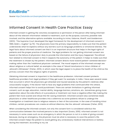 Informed Consent in Health Care Practice: Essay