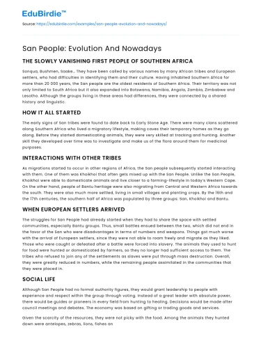 San People: Evolution And Nowadays
