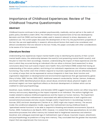 Childhood Experiences: The Trauma Questionnaire Review