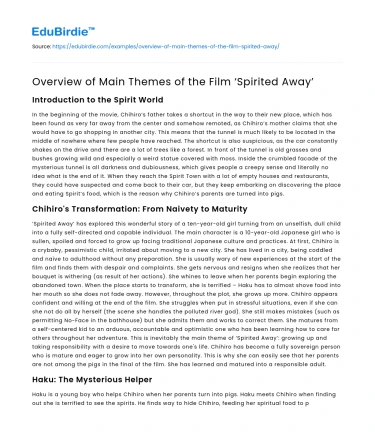 Overview of Main Themes of the Film ‘Spirited Away’