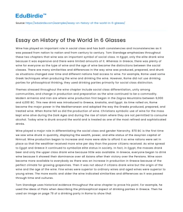 Essay on History of the World in 6 Glasses