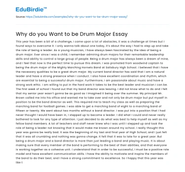 Why do you Want to be Drum Major Essay