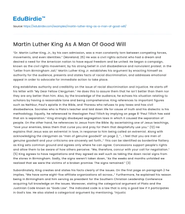 Martin Luther King As A Man Of Good Will