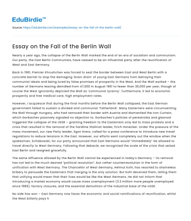Essay on the Fall of the Berlin Wall