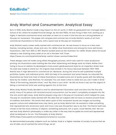 Andy Warhol and Consumerism: Analytical Essay