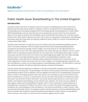 Public Health Issue: Breastfeeding In The United Kingdom
