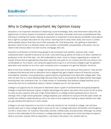 Why Is College Important: My Opinion Essay