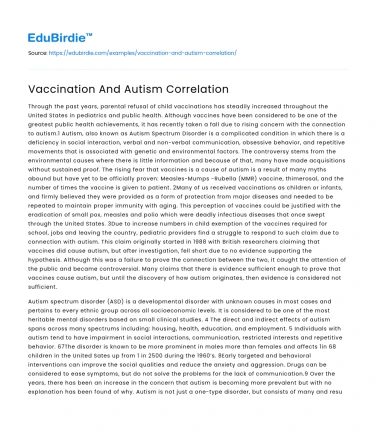 Vaccination And Autism Correlation