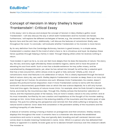 Concept of Heroism in Mary Shelley’s Novel ‘Frankenstein’
