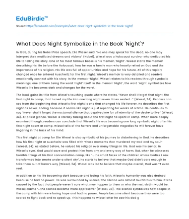 What Does Night Symbolize in the Book ‘Night’?