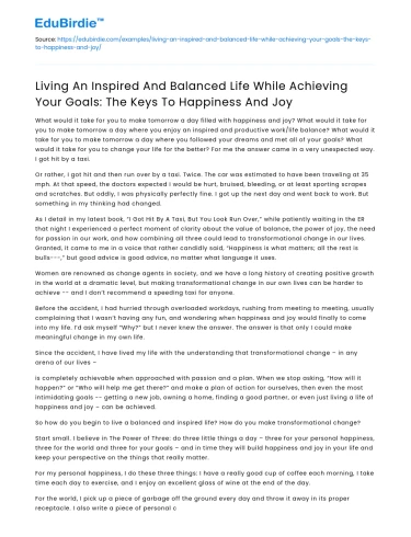 Balanced Life, Achieving Goals: Keys to Happiness