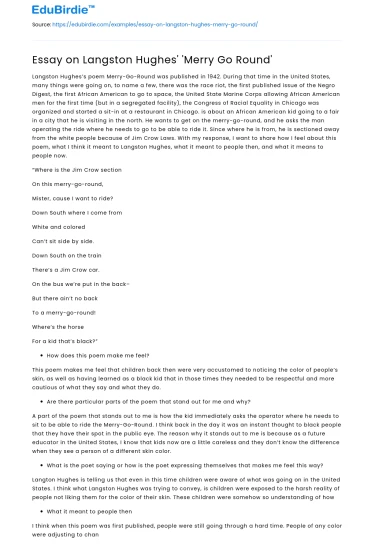 Essay on Langston Hughes’ ‘Merry Go Round’