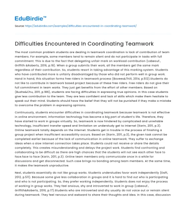 Difficulties Encountered In Coordinating Teamwork
