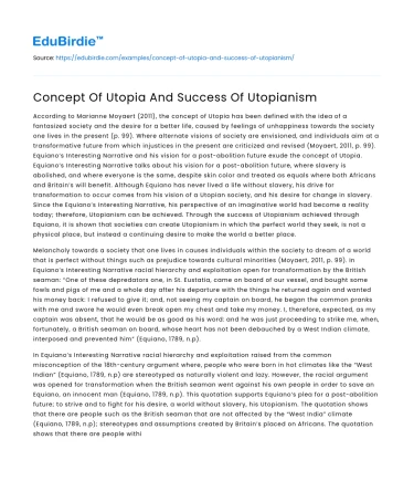 Concept Of Utopia And Success Of Utopianism