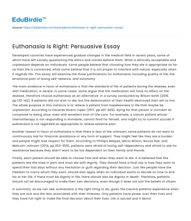 Euthanasia Is Right: Persuasive Essay