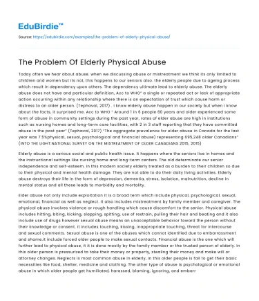 Elderly Abuse: A Crisis in Care
