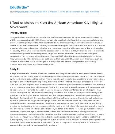 Effect of Malcolm X on the African American Civil Rights Movement