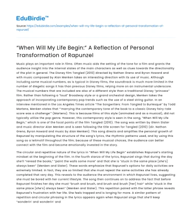 Rapunzel’s Transformation: When Life Begins