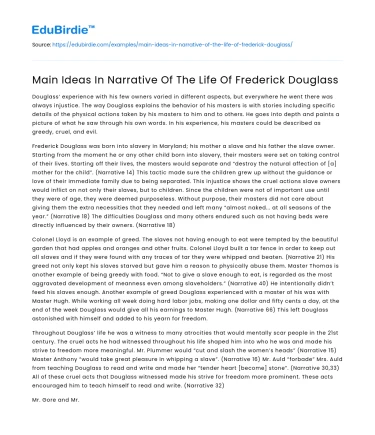 Main Ideas In Narrative Of The Life Of Frederick Douglass