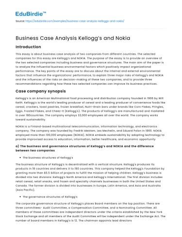 Business Case Analysis Kellogg’s and Nokia